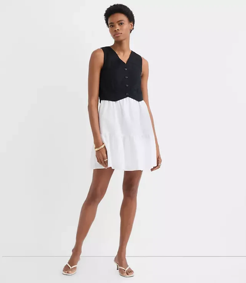 Petite Linen Cotton Vest Ruffle Mini Dress