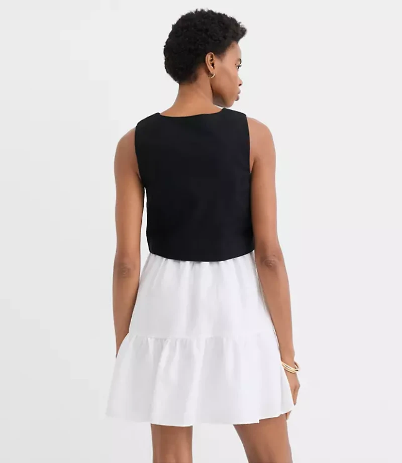 Petite Linen Cotton Vest Ruffle Mini Dress