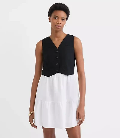 Petite Linen Cotton Vest Ruffle Mini Dress