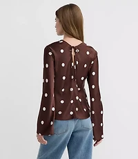 Dotted Satin Bell Sleeve Top