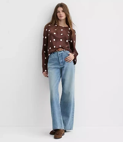 Dotted Satin Bell Sleeve Top