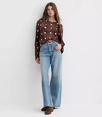 Dotted Satin Bell Sleeve Top