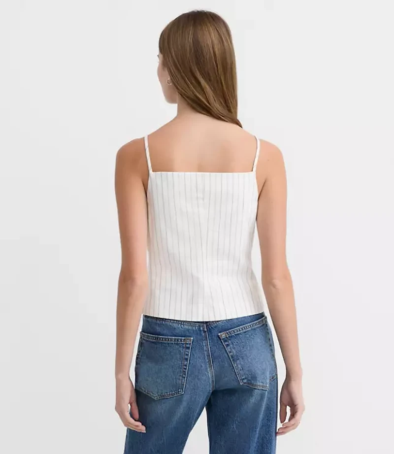 Petite Pinstripe Cotton Linen Strappy Vest Top