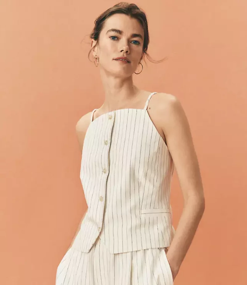 Pinstripe Cotton Linen Strappy Vest Top