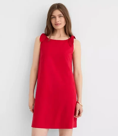 Linen Cotton Tie Boatneck Mini Dress