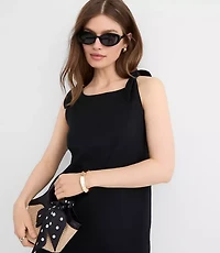 Linen Cotton Tie Boatneck Mini Dress