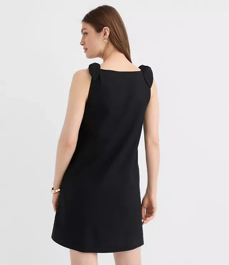 Linen Cotton Tie Boatneck Mini Dress