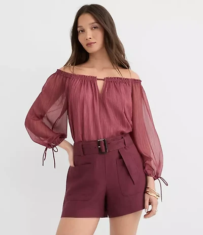Striped Tie Cuff Off The Shoulder Blouse