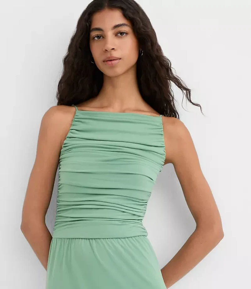 Petite Ruched Apron Neck Midi Dress
