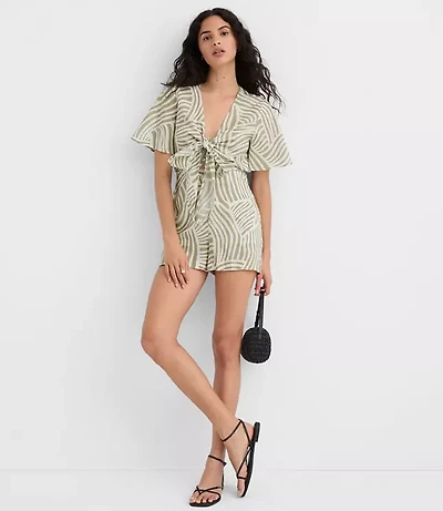 LOFT Beach Wave Tie Front Linen Cotton Romper
