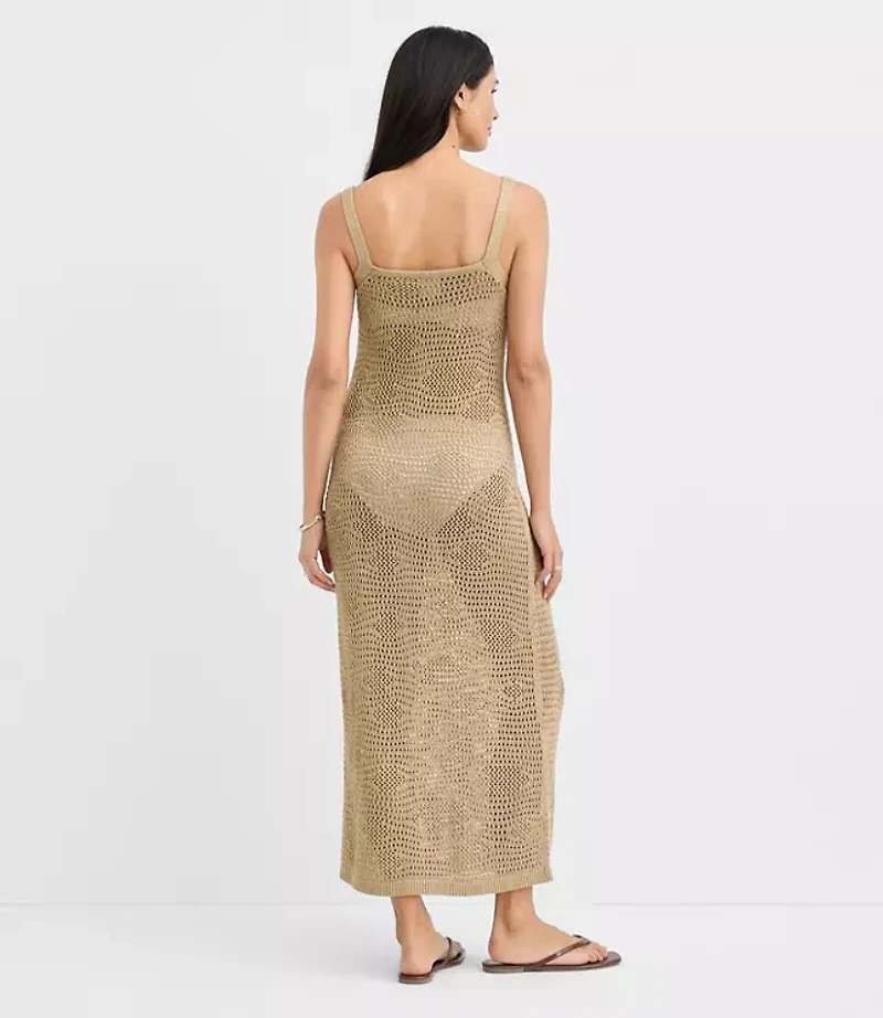 Petite LOFT Beach Shimmer Pointelle Sweater Maxi Swimsuit Coverup