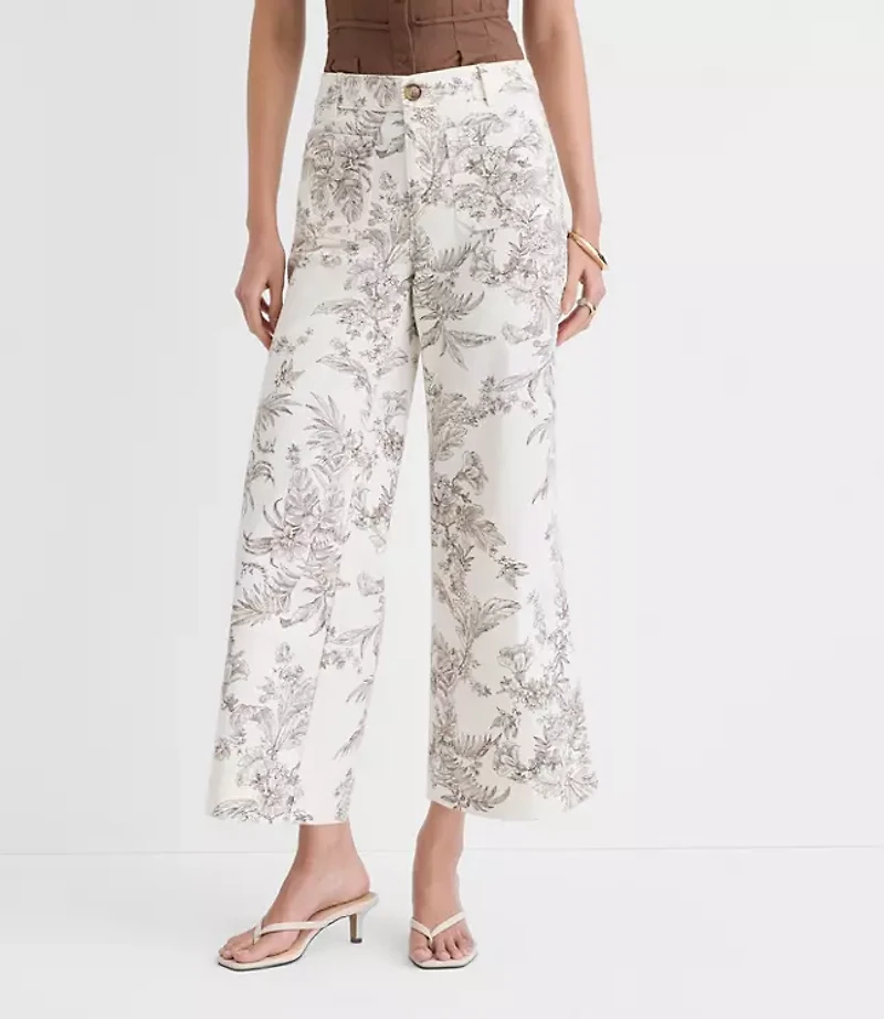 Palmer Wide Leg Crop Pants Embroidered Twill