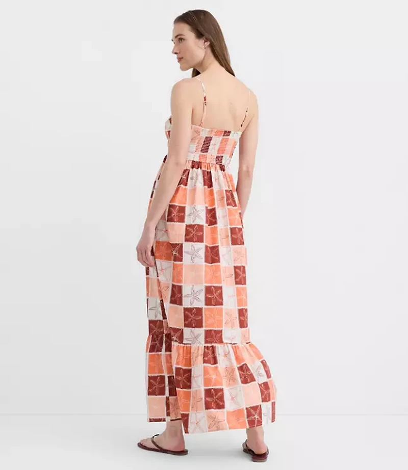 LOFT Beach Starfish Poplin Cutout Twist Maxi Pocket Dress