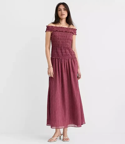 Stripe Smocked Off The Shoulder Maxi Dress