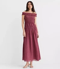 Stripe Smocked Off The Shoulder Maxi Dress