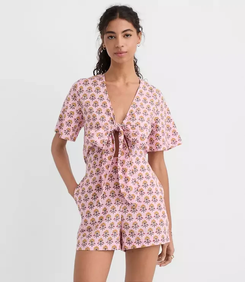 LOFT Beach Garden Tie Front Linen Cotton Romper
