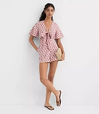 LOFT Beach Garden Tie Front Linen Cotton Romper