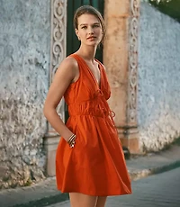 Bow Poplin Mini Pocket Dress