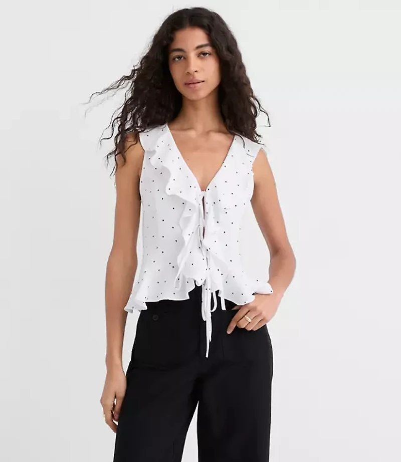 Petite Dotted Ruffle Bow Top