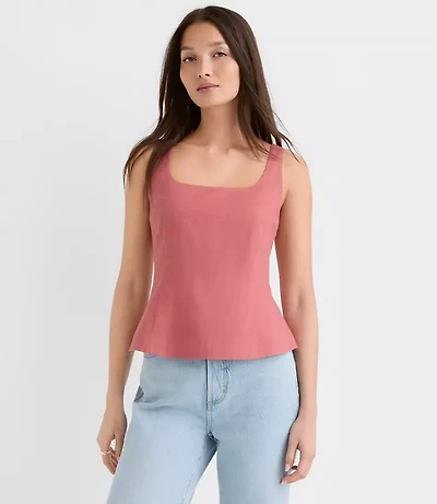 Seamed Linen Cotton Peplum Top