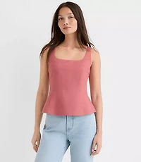Seamed Linen Cotton Peplum Top