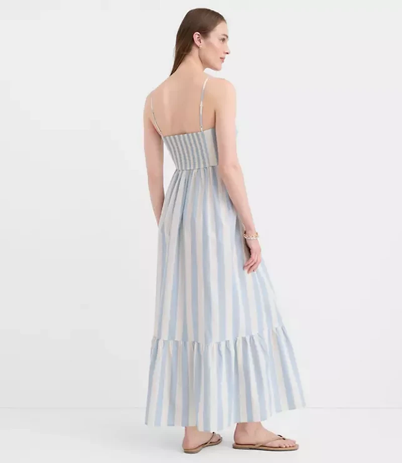 LOFT Beach Striped Poplin Cutout Twist Maxi Pocket Dress