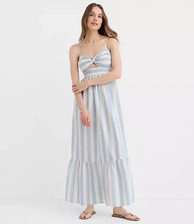 LOFT Beach Striped Poplin Cutout Twist Maxi Pocket Dress