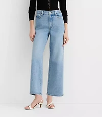 Rivete Short High Rise Wide Leg Crop Jeans Mid Wash