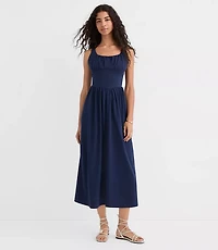 Seamed Waist Square Neck Midi Dress