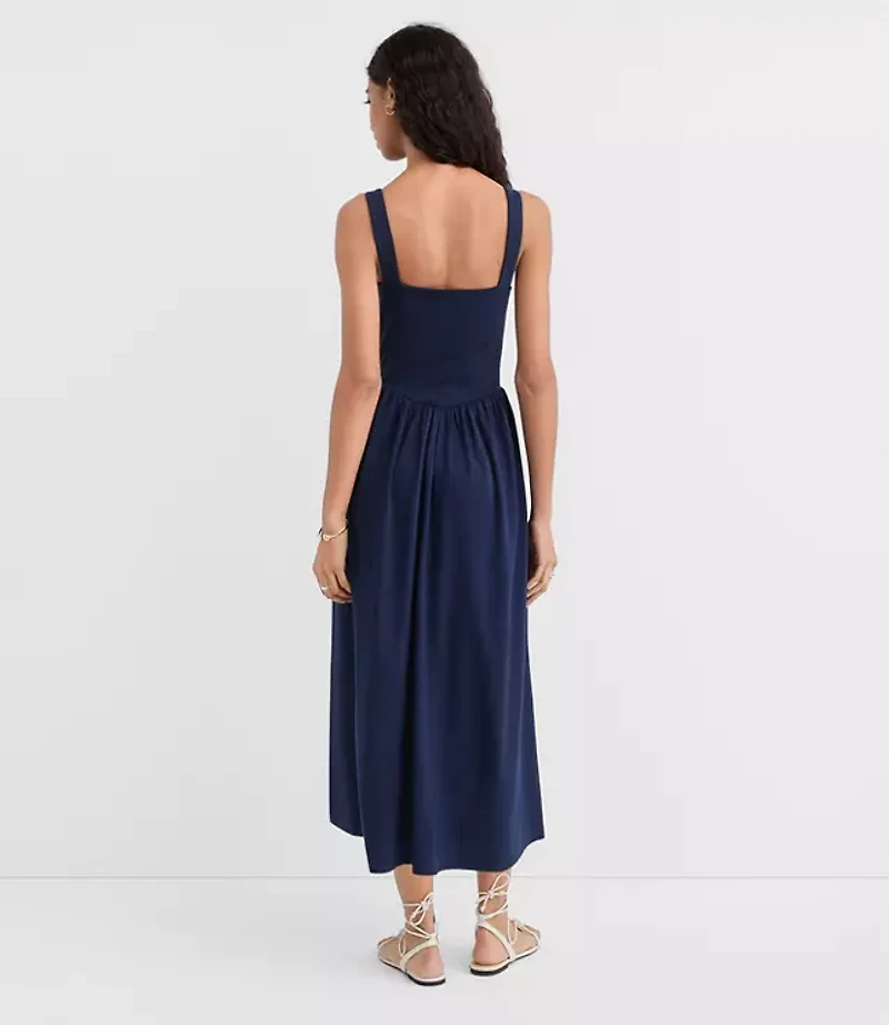 Seamed Waist Square Neck Midi Dress