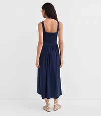 Seamed Waist Square Neck Midi Dress