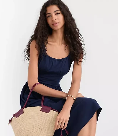Seamed Waist Square Neck Midi Dress