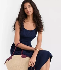Seamed Waist Square Neck Midi Dress