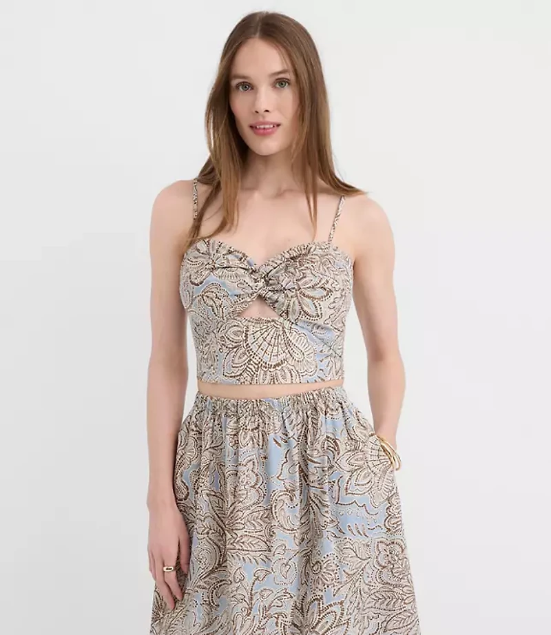 LOFT Beach Floral Poplin Cutout Tank Top