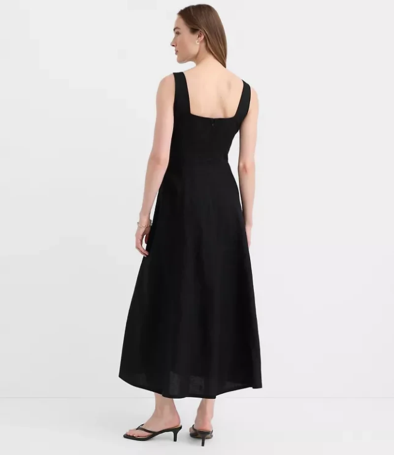 Linen Cotton Seamed Midi Pocket Dress