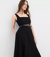 Linen Cotton Seamed Midi Pocket Dress