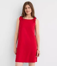 Petite Linen Cotton Tie Boatneck Mini Dress