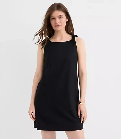 Petite Linen Cotton Tie Boatneck Mini Dress