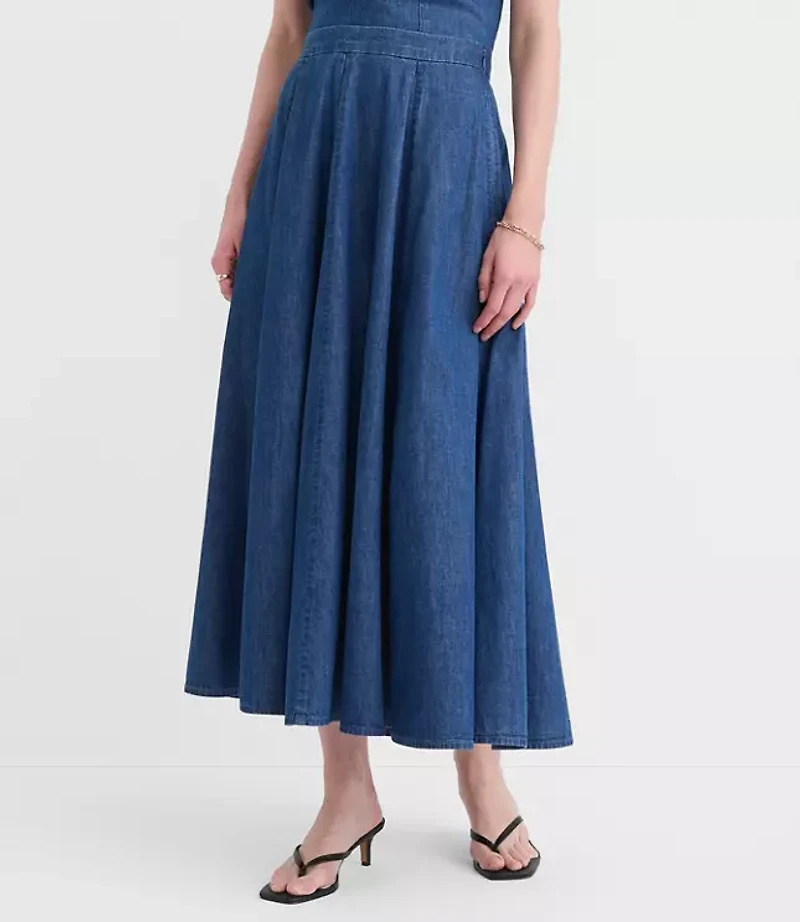 Petite Chambray Godet Midi Skirt