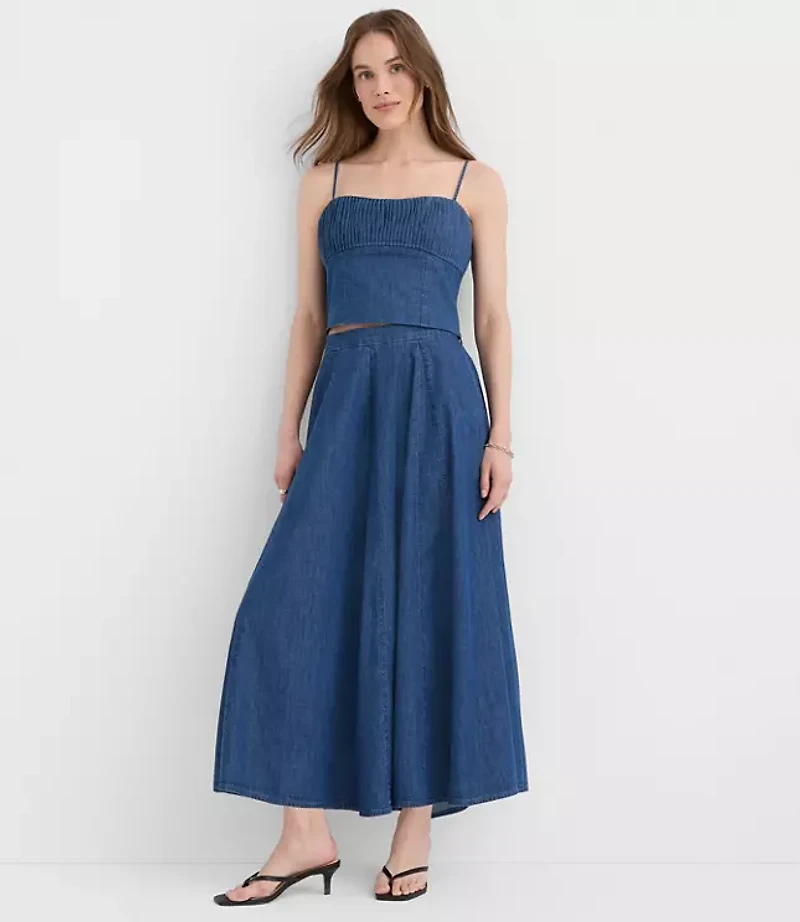 Petite Chambray Godet Midi Skirt