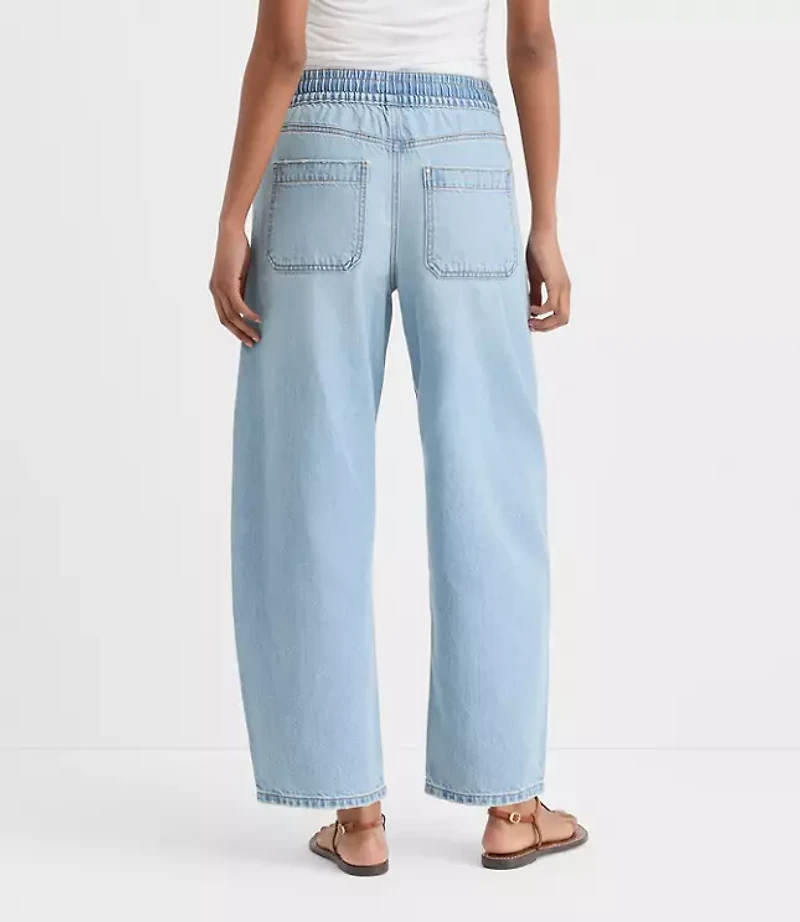 Rivete Tall Curvy Utility High Rise Pull On Jeans in Light Wash Indigo