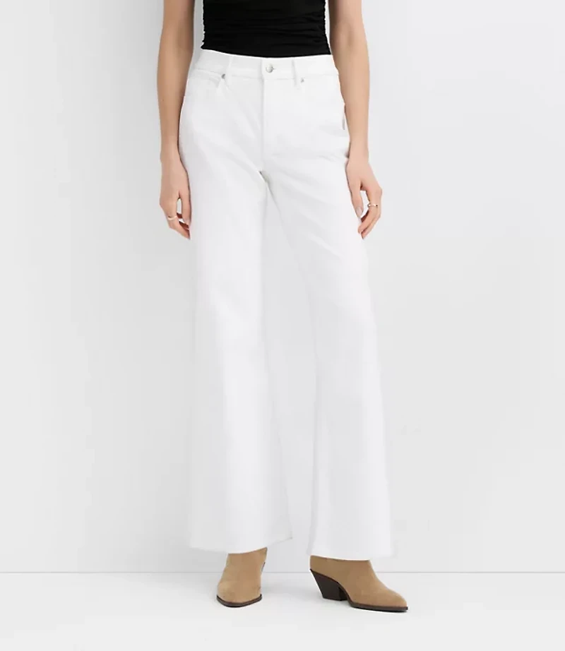 Rivete Short Mid Rise Wide Leg Jeans White