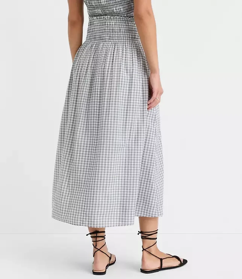 Petite Plaid Smocked Midi Skirt