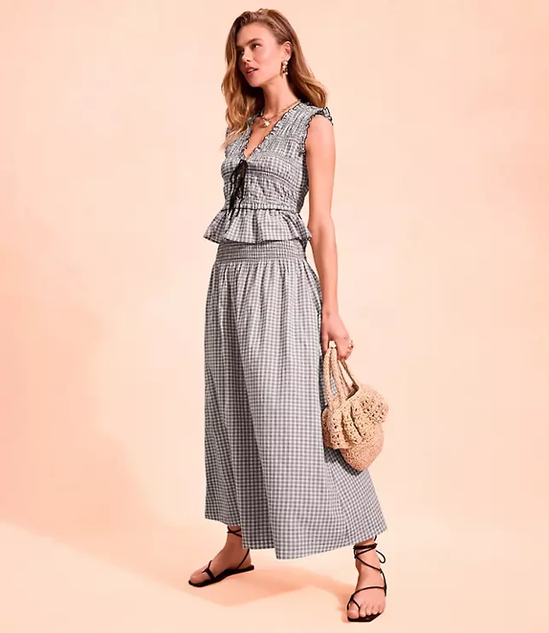 Petite Plaid Smocked Midi Skirt