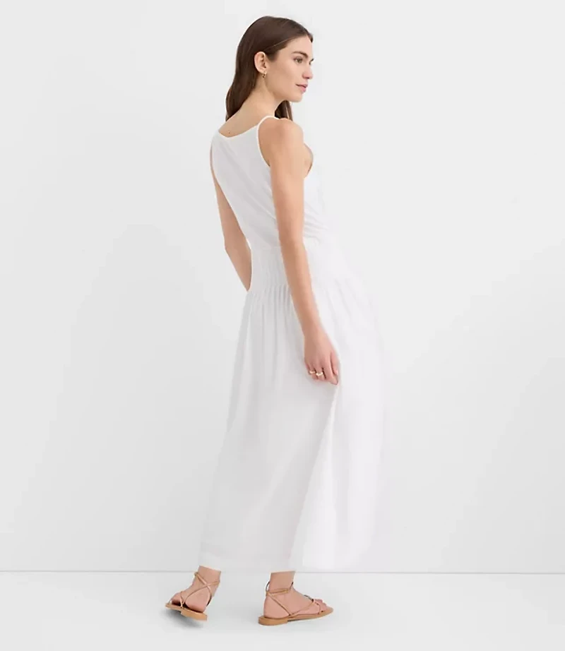 Petite Pleated Mixed Media Midi Halter Dress