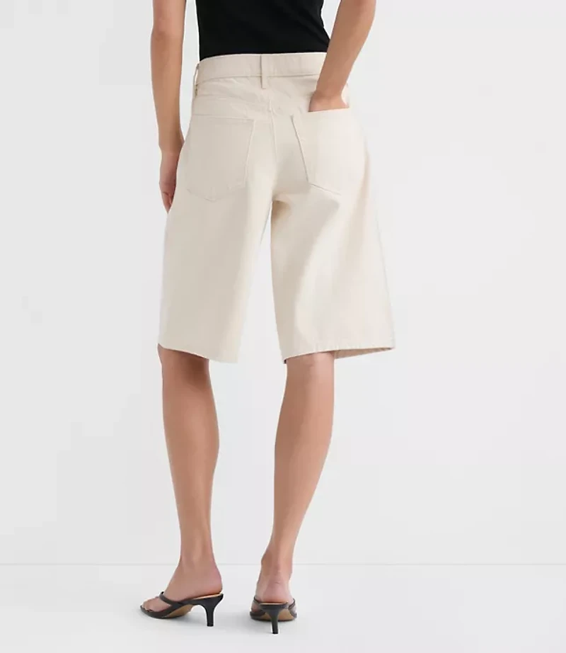 Rivete Petite High Rise Denim Bermuda Shorts Ivory