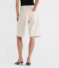 Rivete Petite High Rise Denim Bermuda Shorts Ivory