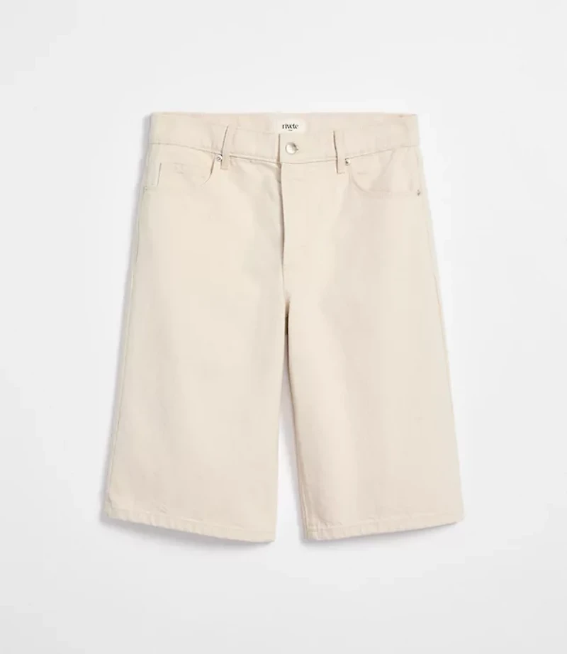 Rivete Petite High Rise Denim Bermuda Shorts Ivory