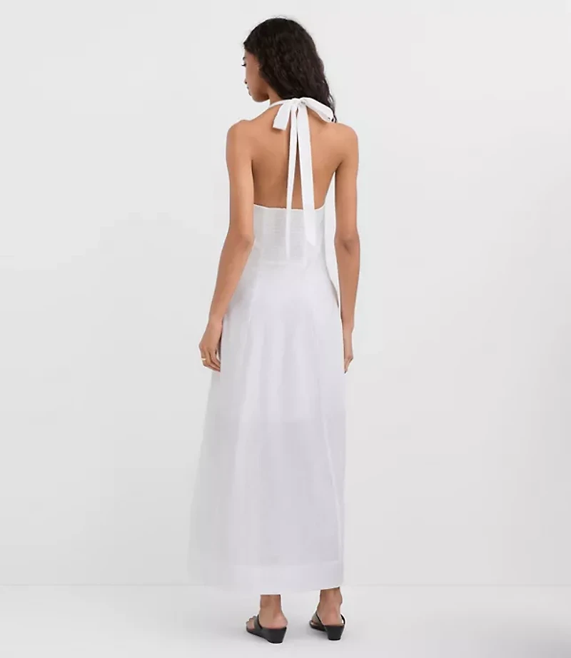 Petite Linen Cotton Midi Pocket Halter Dress