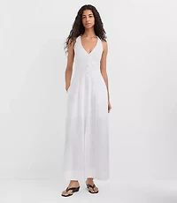 Petite Linen Cotton Midi Pocket Halter Dress